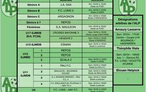 Le planning du 2 et 3 avril :