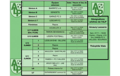 Le planning du 27 et 28 novembre :